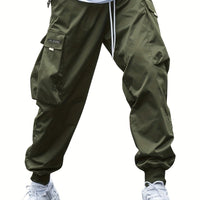 Ancient Energy men's multi-pocket cargo pants with drawstring waist, casual hip-hop style, outdoor streetwear sports trousers