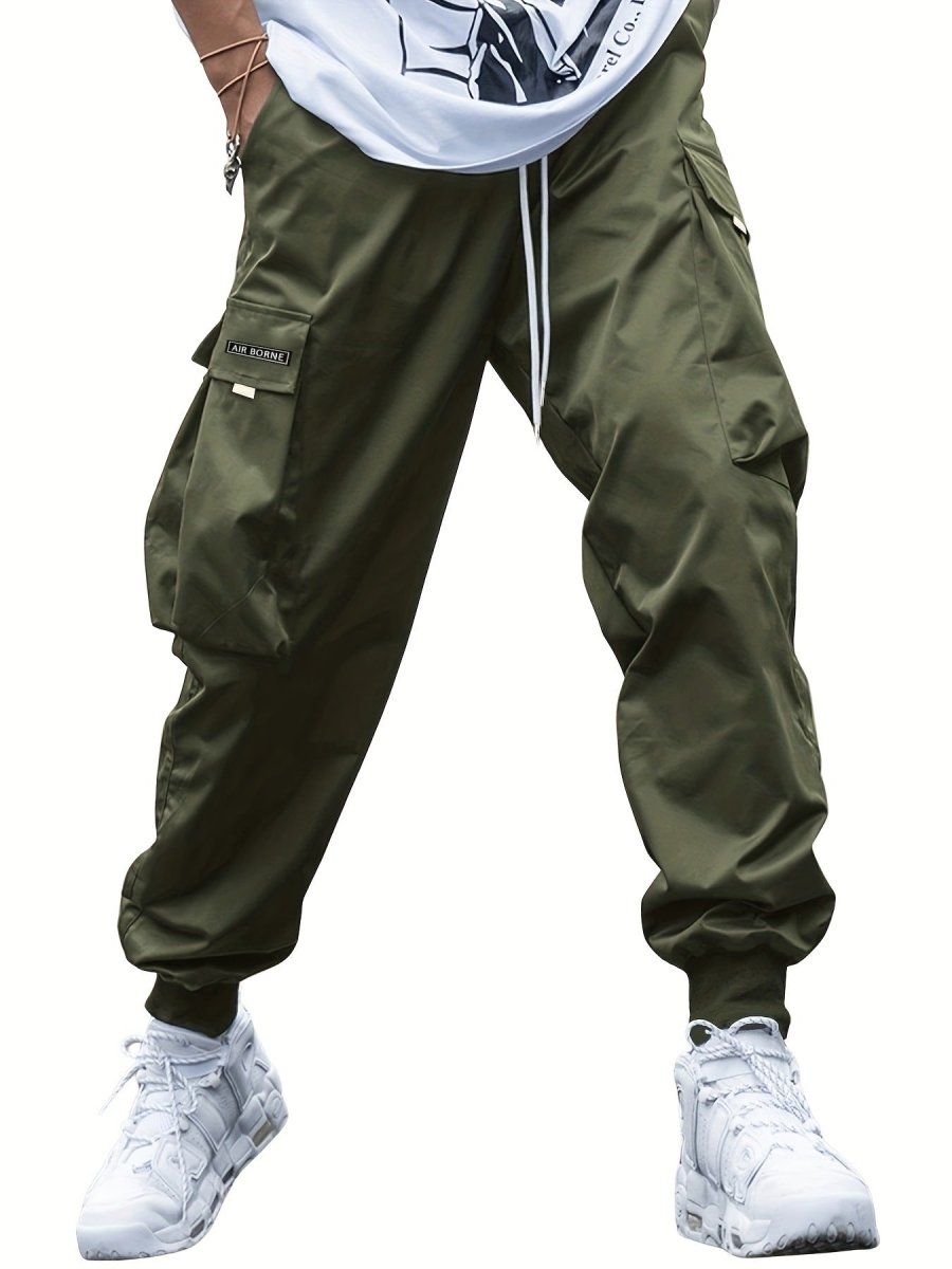 Ancient Energy men's multi-pocket cargo pants with drawstring waist, casual hip-hop style, outdoor streetwear sports trousers
