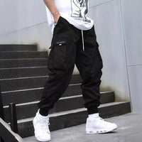 Ancient Energy men's multi-pocket cargo pants with drawstring waist, casual hip-hop style, suitable for outdoor streetwear and sports.