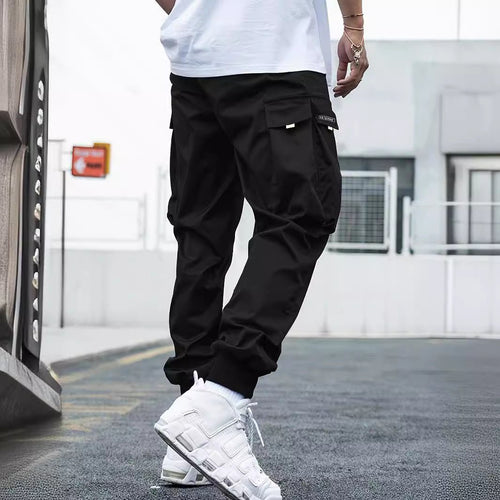 Ancient Energy men's cargo pants with multiple pockets, casual hip-hop style, drawstring waist, outdoor streetwear sports trousers