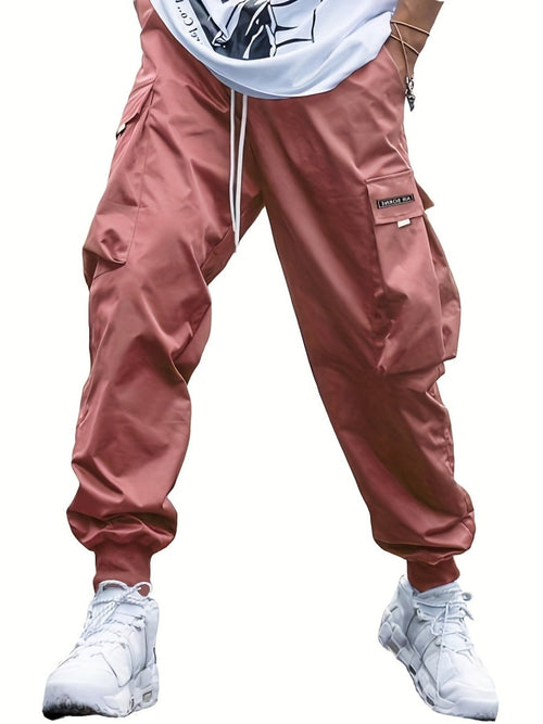 Ancient Energy men's cargo pants with multiple pockets, casual hip-hop style, drawstring waist, outdoor streetwear sports trousers