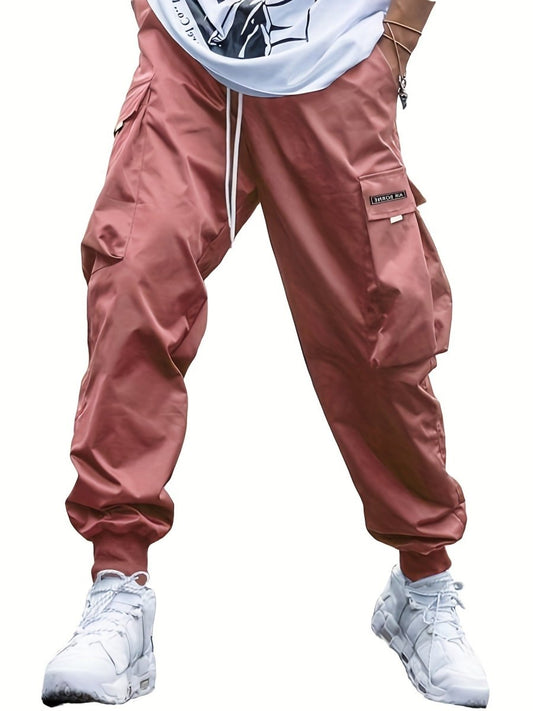 Ancient Energy men's cargo pants with multiple pockets, casual hip-hop style, drawstring waist, outdoor streetwear sports trousers