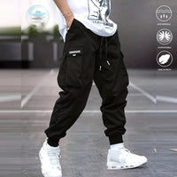 Men's cargo pants by Ancient Energy with multiple pockets, casual hip-hop style, drawstring waist, outdoor streetwear sports trousers.