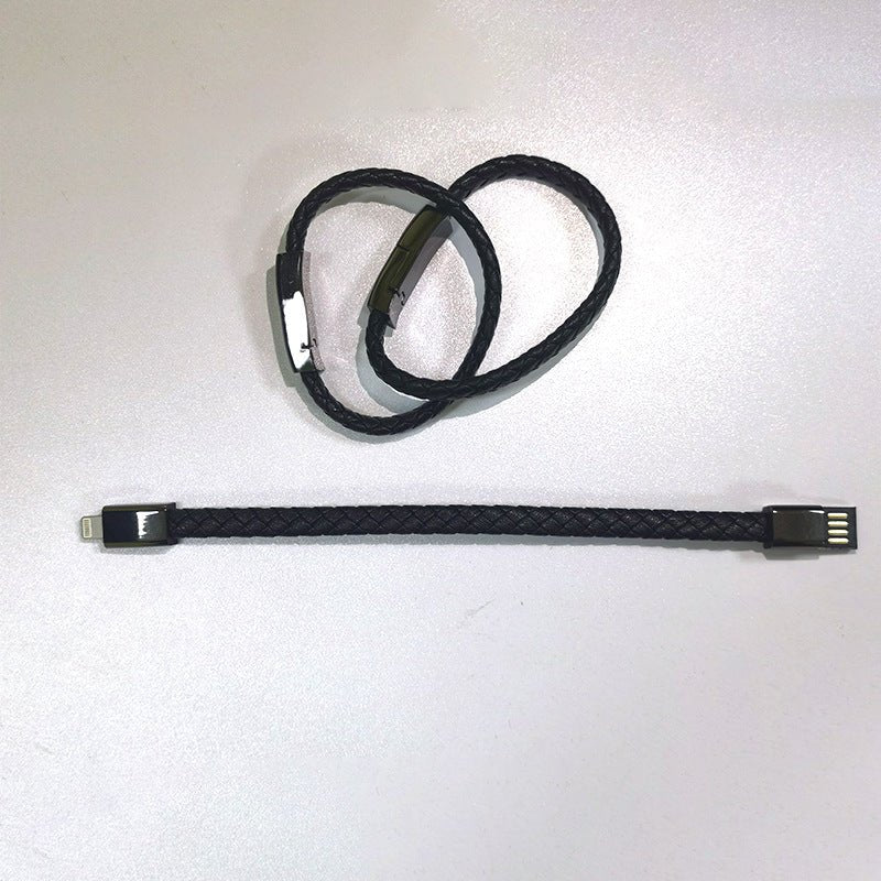 Ancient Energy bracelet-style USB charging cable for iPhone 14 and 13 Max, with USB-C and Micro USB connectors.