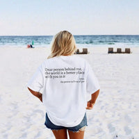 Ancient Energy women's fashion letter T-shirt with round neck, short sleeves, and slogan design on a casual top.