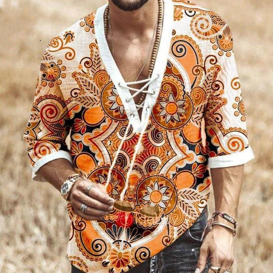 Loose fit men's T-shirt in hot style from Ancient Energy, large size, casual shirt with a relaxed fit, black color, front view.