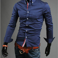 Men's long-sleeved shirt from Ancient Energy featuring a casual fit and classic design, displayed on a hanger.