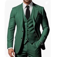 Elegant men's three-piece business suit by Ancient Energy, featuring a tailored jacket, vest, and matching trousers in classic style.