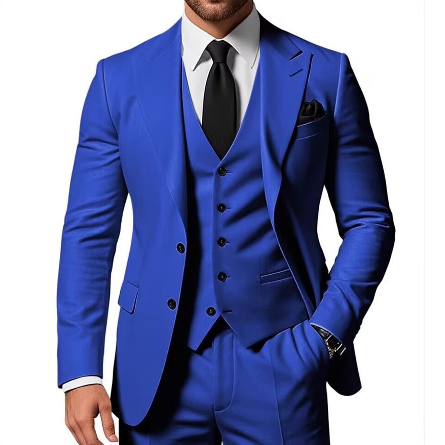 Men's three-piece business suit by Ancient Energy, tailored fit with jacket, vest, and trousers, formal office wear in classic style.