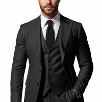Ancient Energy men's three-piece business suit, tailored fit with jacket, vest, and trousers, in classic dark color for professional wear.