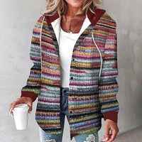 Ancient Energy plaid hooded jacket for women, casual autumn and winter coat with button pockets and stylish design.