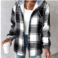 Ancient Energy women's plaid hooded jacket with button pockets, casual style for autumn and winter, suitable for everyday wear.