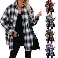 Women’s plaid shirt by Ancient Energy featuring a spring mid-length loose blouse with turndown collar and casual style.