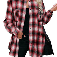Ancient Energy women's plaid spring blouse with turndown collar, mid-length loose fit, perfect for casual spring wear.