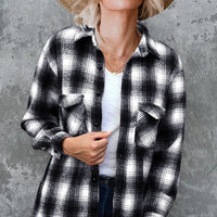 Ancient Energy women's plaid spring shirt, mid-length loose blouse with turndown collar, casual and stylish for everyday wear.
