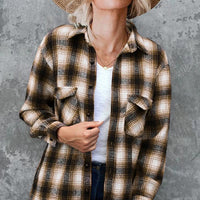 Ancient Energy women's plaid spring blouse with turndown collar, mid-length loose fit, perfect for casual spring outfits.