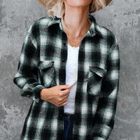 Ancient Energy women's plaid spring shirt with turndown collar, mid-length loose blouse, casual and stylish for everyday wear.