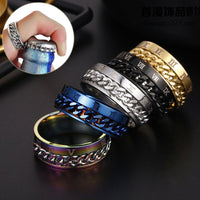 Digital titanium steel Roman letter rotatable chain ring for men, featuring multifunctional bottle opener and spinner jewelry design.
