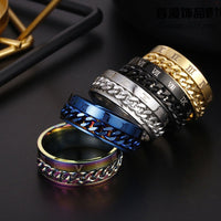 Ancient Energy Roman letter rotatable chain titanium steel ring for men, featuring multifunctional bottle opener, spinner design, and punk style.