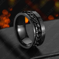 Ancient Energy Roman letter rotatable chain titanium steel ring for men, featuring a multifunctional bottle opener and spinner design.