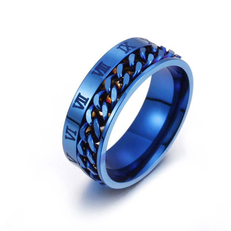 Ancient Energy titanium steel Roman letter rotatable chain ring for men, featuring a multifunctional bottle opener and spinner design.