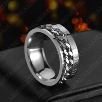 Ancient Energy titanium steel Roman letter rotatable chain ring for men, with multifunctional bottle opener and spinner jewelry design.