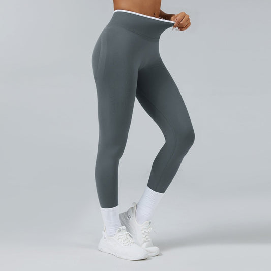 Ancient Energy seamless knitted high waist sports yoga pants in quick-drying, stretchy fabric showing fit and comfort for active wear.