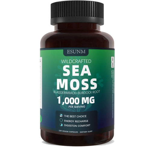 Ancient Energy Seaweed Compound Vitamin Capsules in a clear bottle, showing green capsules with label on a white background.