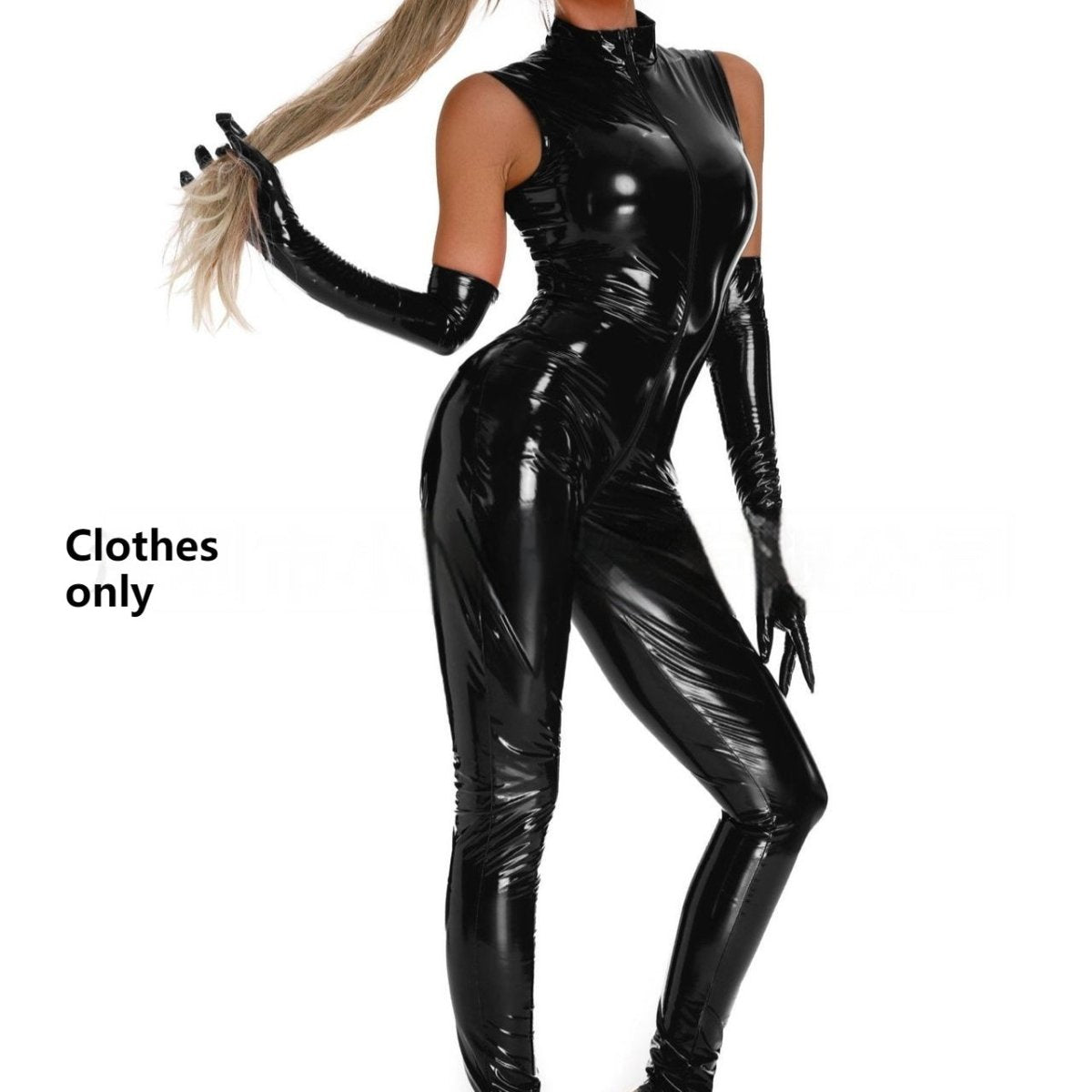 Shiny patent leather mirror one-piece leather coat for women, featuring a sleek, reflective design and modern silhouette by Ancient Energy.