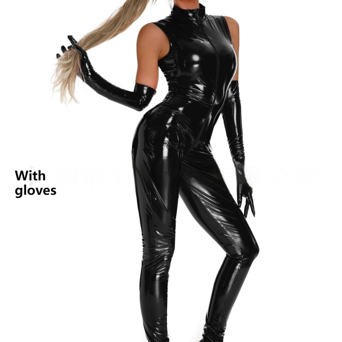 Shiny patent leather mirror one-piece leather coat for women by Ancient Energy, featuring a sleek, glossy finish and stylish design.