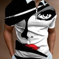 Ancient Energy men's face art print short sleeve T-shirt, streetwear style with bold graphic design on white fabric.