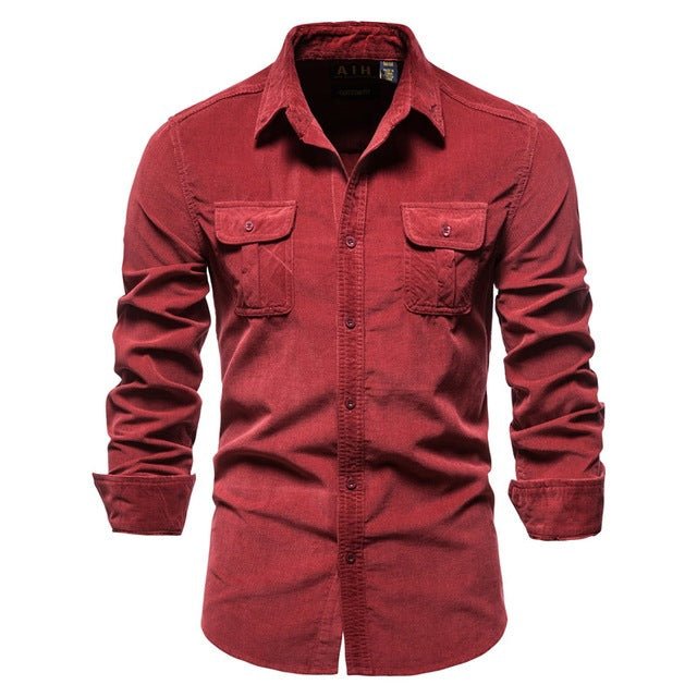 Blue long-sleeve college-style shirt for men by Ancient Energy, casual top with button-up front and collar.