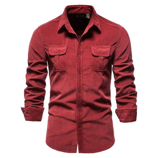 Blue long-sleeve college-style shirt for men by Ancient Energy, casual top with button-up front and collar.