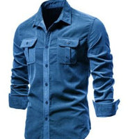 Blue long-sleeve men's shirt from Ancient Energy with college-style design, casual wear top for men.