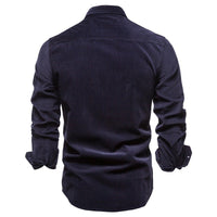 Blue long-sleeve men's shirt by Ancient Energy, college-style top with casual fit and classic design.
