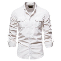 Blue men's long-sleeve college shirt by Ancient Energy, casual style with a comfortable fit and classic design.