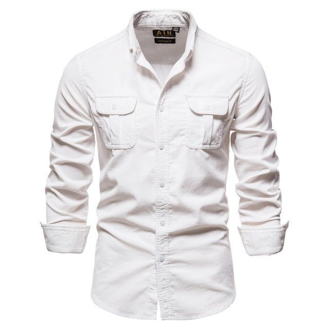 Blue men's long-sleeve college shirt by Ancient Energy, casual style with a comfortable fit and classic design.