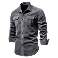 Blue long-sleeve college style men's shirt by Ancient Energy, featuring a classic fit and casual design.