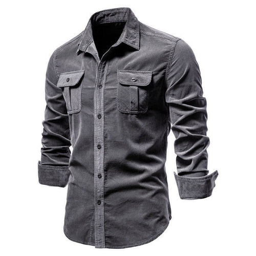 Blue long-sleeve college style men's shirt by Ancient Energy, featuring a classic fit and casual design.