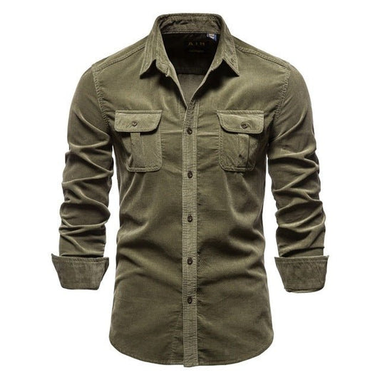 Blue long-sleeve men's shirt from Ancient Energy with college-style design, casual wear top for everyday or school outfits.