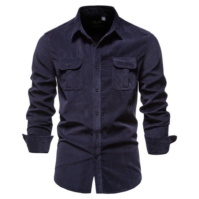Blue long-sleeve college shirt for men by Ancient Energy, casual top with button-down style and classic fit.
