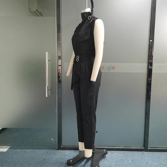 Ancient Energy shoulder slimming waist belt paired with a blouse and pants, highlighting stylish waist-slimming accessory.
