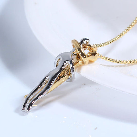 Unisex Simple Love Hug Necklace by Ancient Energy, featuring intertwined heart design, perfect for couples on Valentine's Day.