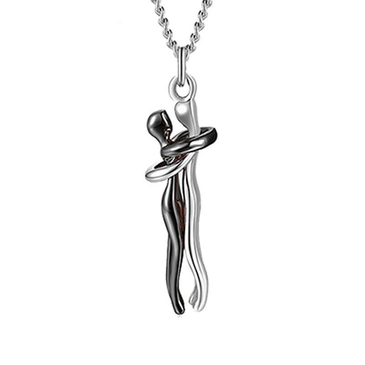 Unisex Simple Love Hug Necklace by Ancient Energy, couple jewelry with a heart-shaped pendant, perfect for Valentine's Day.