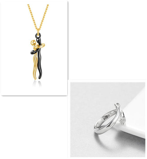 Unisex Simple Love Hug Necklace by Ancient Energy, featuring a sleek heart-shaped pendant, perfect for couples' jewelry.