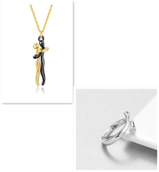 Unisex Simple Love Hug Necklace by Ancient Energy, featuring a sleek heart-shaped pendant, perfect for couples' jewelry.