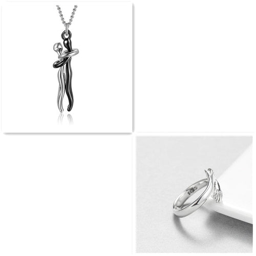 Unisex Simple Love Hug Necklace by Ancient Energy, couple jewelry with a heart-shaped pendant, perfect for Valentine's Day.
