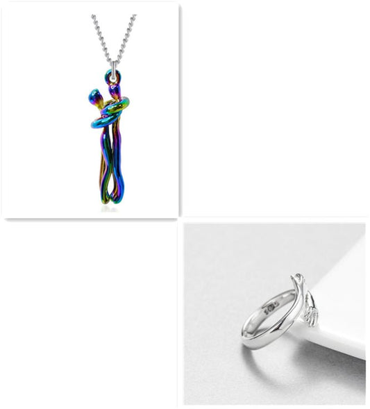 Unisex Simple Love Hug Necklace by Ancient Energy featuring a heart-shaped pendant, perfect for couple jewelry or Valentine's Day gift.