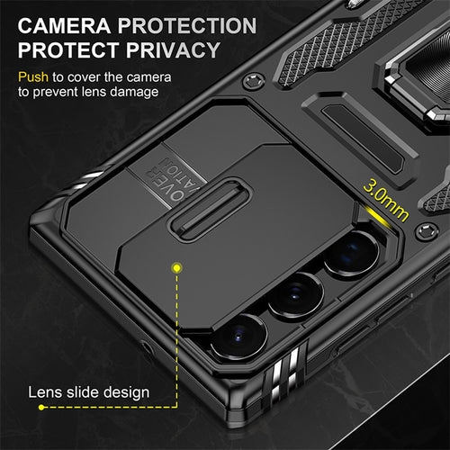 Ancient Energy sliding window ring bracket multifunctional phone case showing the case with a sliding ring and window opening.