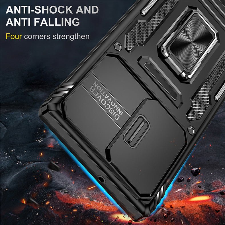 Ancient Energy sliding window ring bracket multifunctional phone case with built-in stand and protective cover for smartphones.